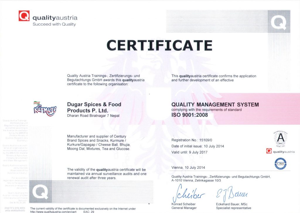 certificate century foods